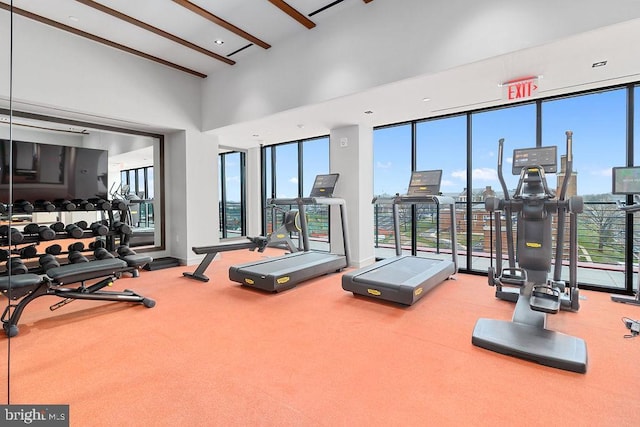 workout area with light colored carpet