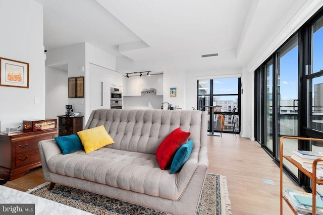 living room with light hardwood / wood-style floors