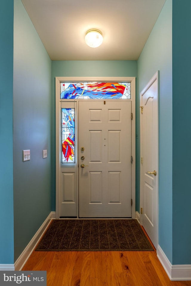 foyer entrance with hardwood / wood-style flooring