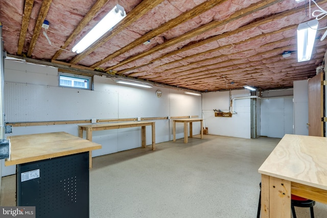 basement featuring a workshop area