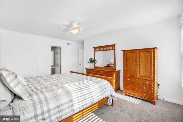 bedroom featuring ceiling fan and carpet flooring