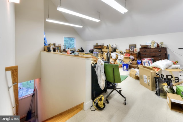 office featuring lofted ceiling