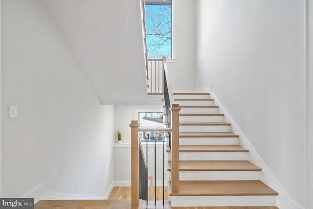 stairs with hardwood / wood-style floors