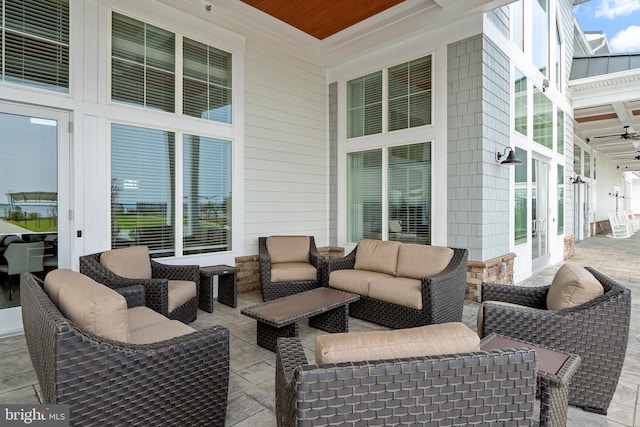 view of patio / terrace featuring an outdoor living space and french doors