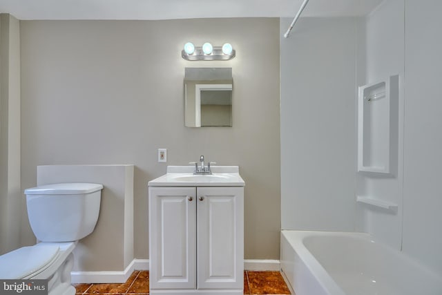 full bathroom with vanity, tub / shower combination, and toilet