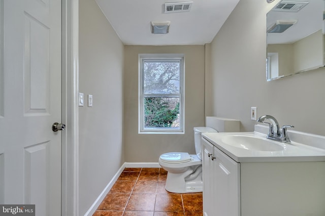 bathroom with tile patterned flooring, vanity, and toilet