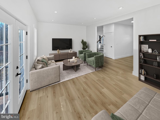 living room featuring light wood-type flooring