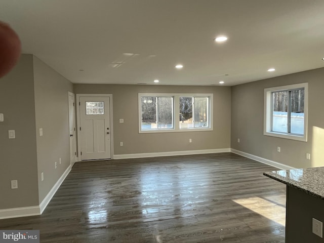 unfurnished living room featuring dark hardwood / wood-style floors