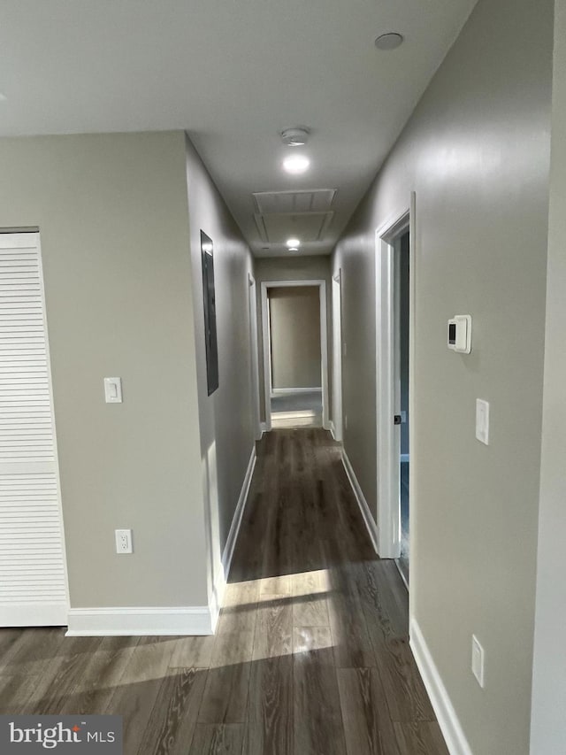 corridor featuring dark hardwood / wood-style flooring