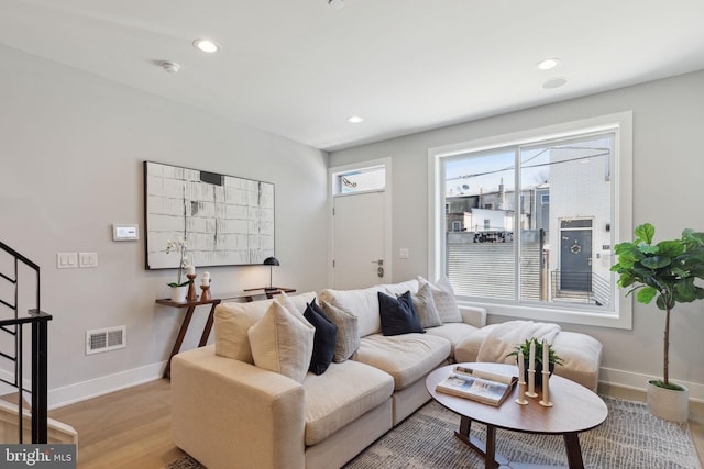 living room with light wood-type flooring