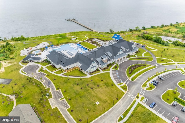 aerial view with a water view