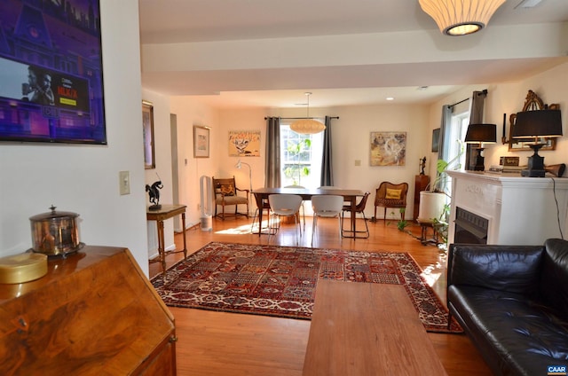 living room with light hardwood / wood-style flooring