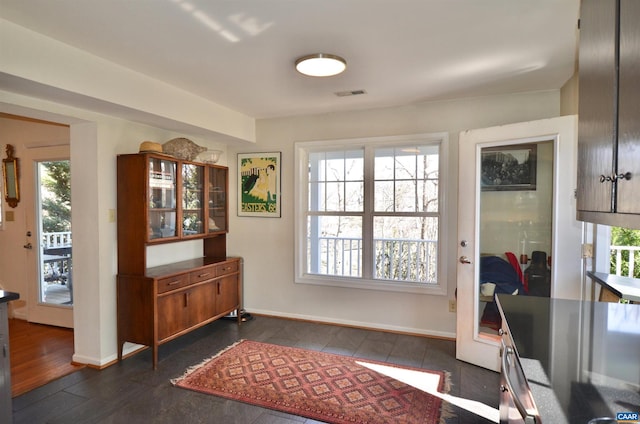 doorway to outside with plenty of natural light and dark wood-type flooring