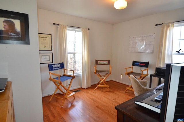 office featuring hardwood / wood-style flooring and a healthy amount of sunlight