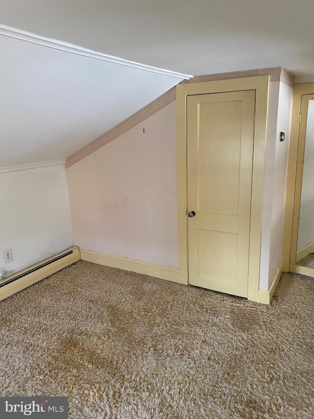 additional living space featuring carpet flooring and baseboard heating