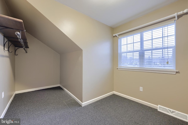 additional living space featuring carpet flooring and vaulted ceiling