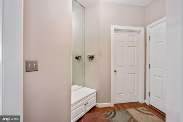 bathroom with wood-type flooring