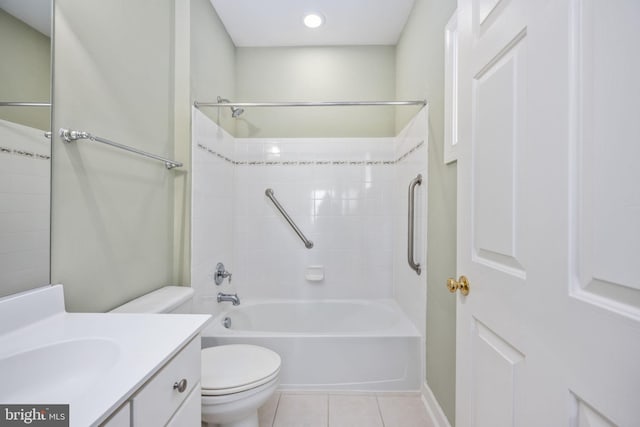 full bathroom featuring tile patterned flooring, vanity, shower / washtub combination, and toilet