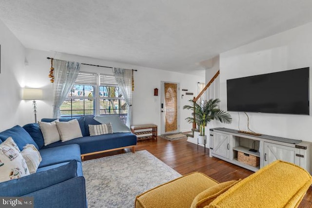 living room with dark wood-type flooring