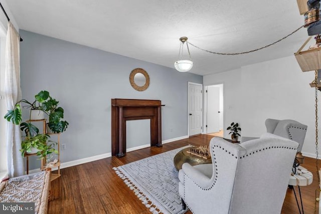 living room with dark wood-type flooring