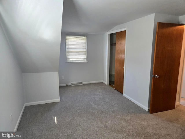 additional living space with vaulted ceiling and carpet flooring