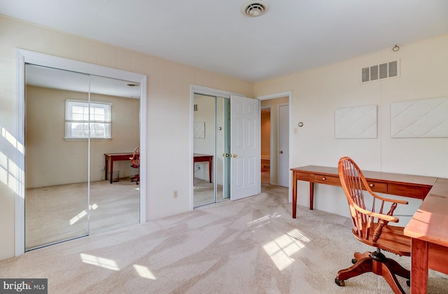 view of carpeted office space