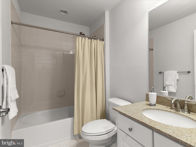 full bathroom with tile patterned flooring, vanity, shower / bath combo, and toilet