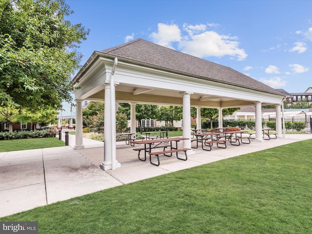 view of home's community with a gazebo, a yard, and a patio