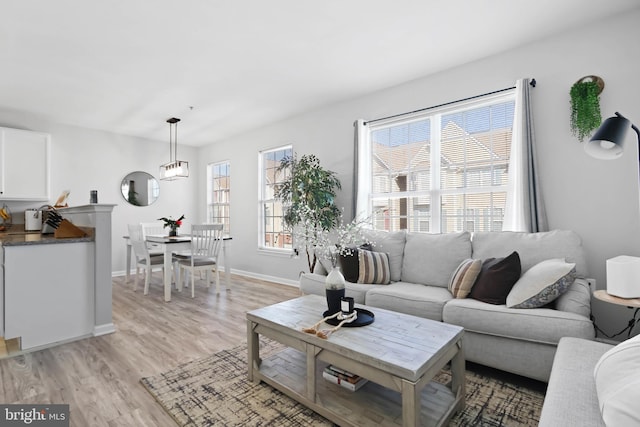 living room with light hardwood / wood-style floors