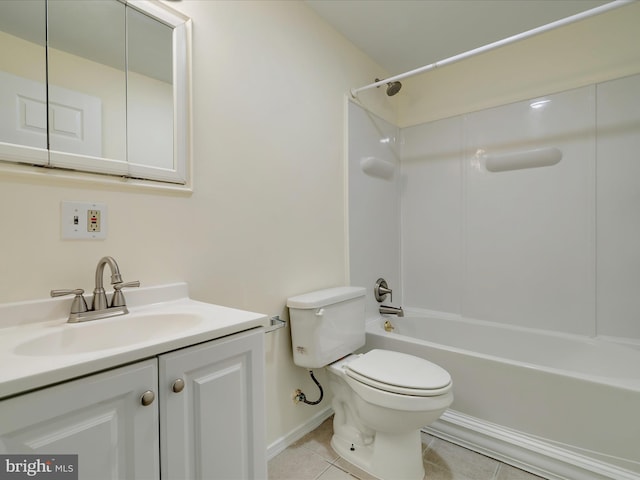 full bathroom with bathtub / shower combination, tile patterned floors, toilet, and vanity