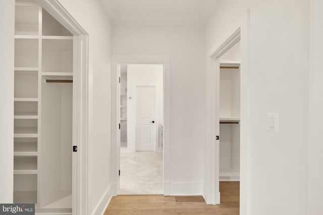 hallway featuring light wood-style flooring