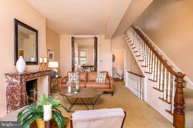 living room with carpet floors