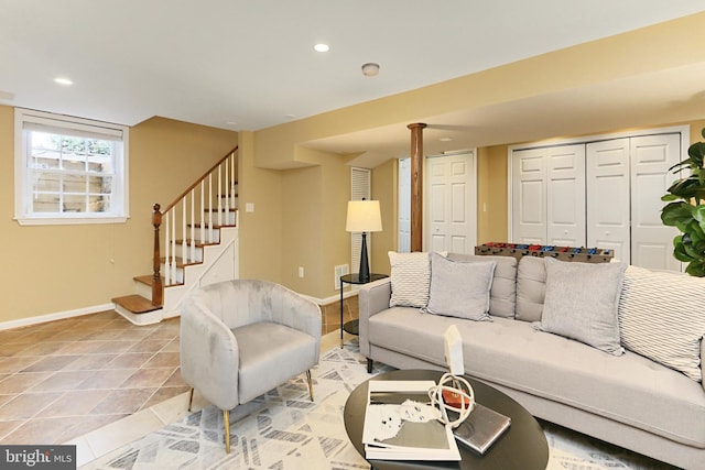 view of tiled living room