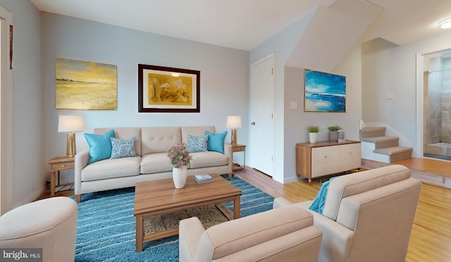 living room with hardwood / wood-style flooring