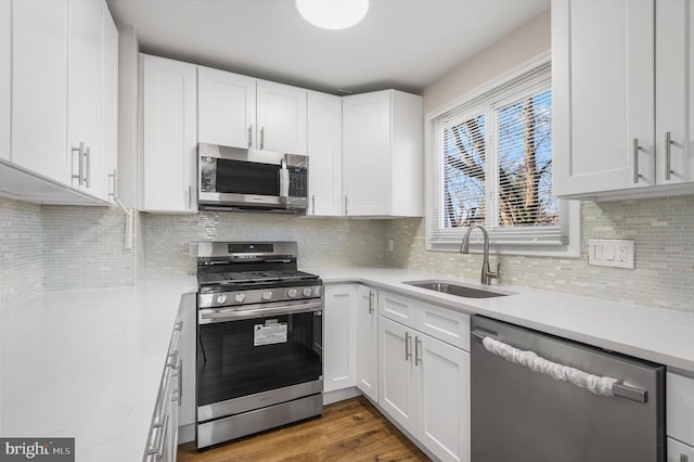 kitchen with white cabinetry, stainless steel appliances, and sink