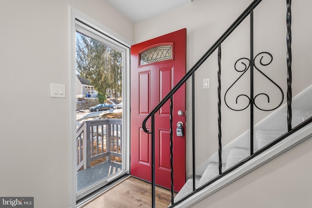 entrance foyer with light hardwood / wood-style floors