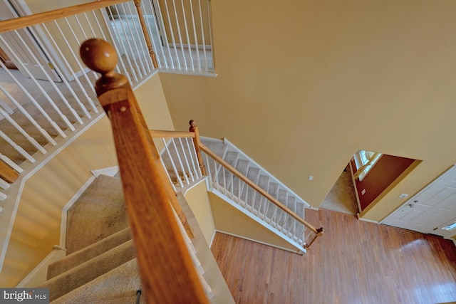 stairs with wood-type flooring