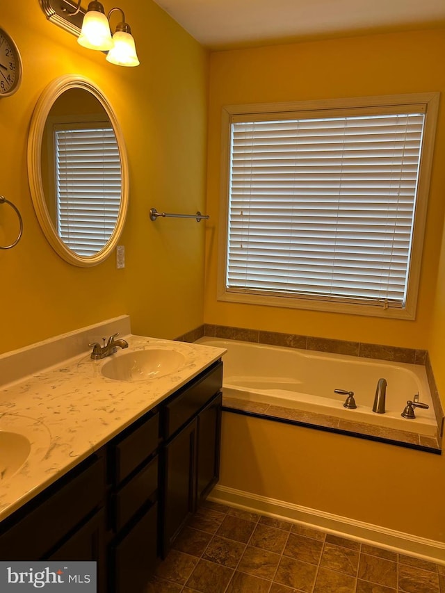 bathroom with vanity and a bathing tub