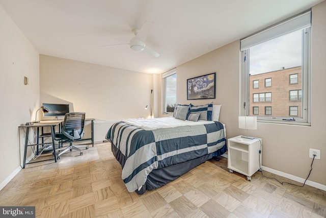 bedroom featuring ceiling fan