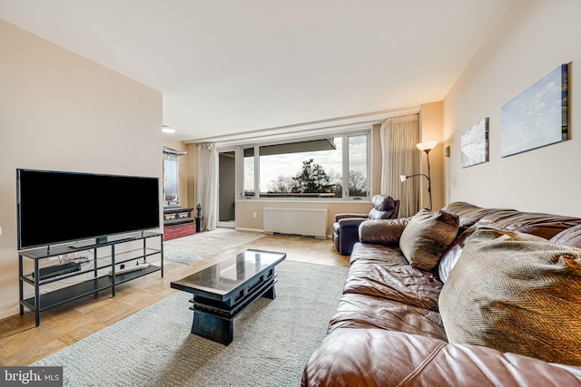 living room featuring radiator