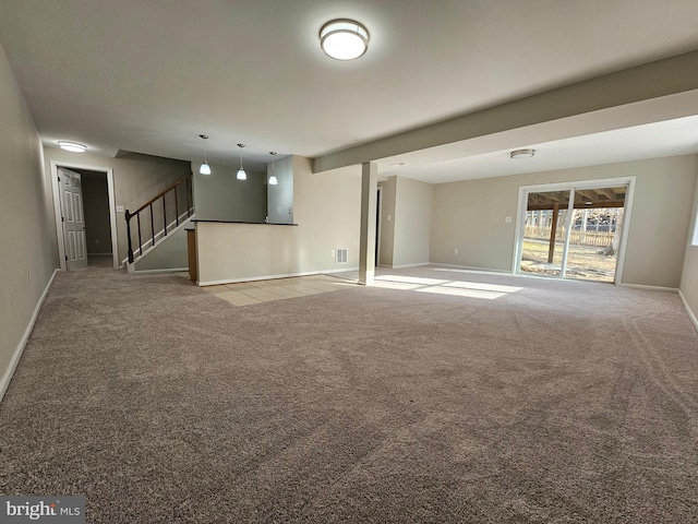 basement with light carpet