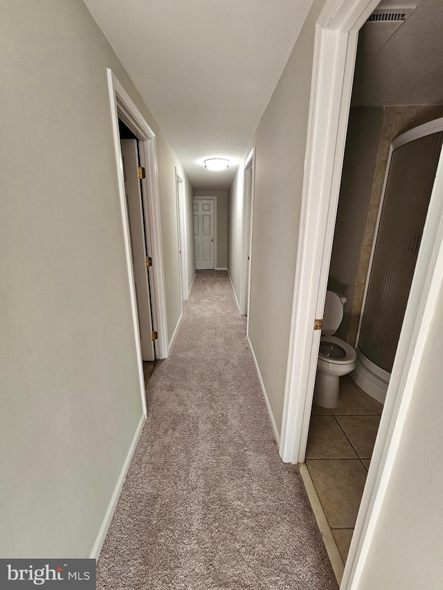 corridor with light colored carpet