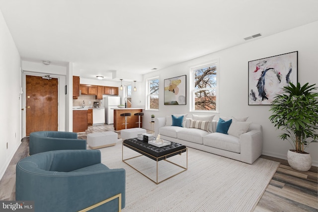 living room with light hardwood / wood-style floors