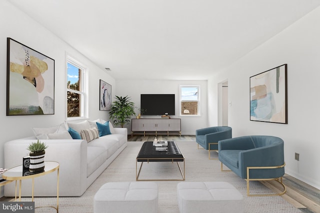 living room featuring light wood-type flooring