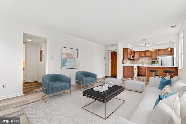 living room featuring light wood-type flooring