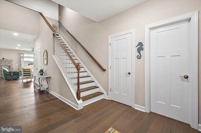 foyer entrance featuring dark hardwood / wood-style flooring