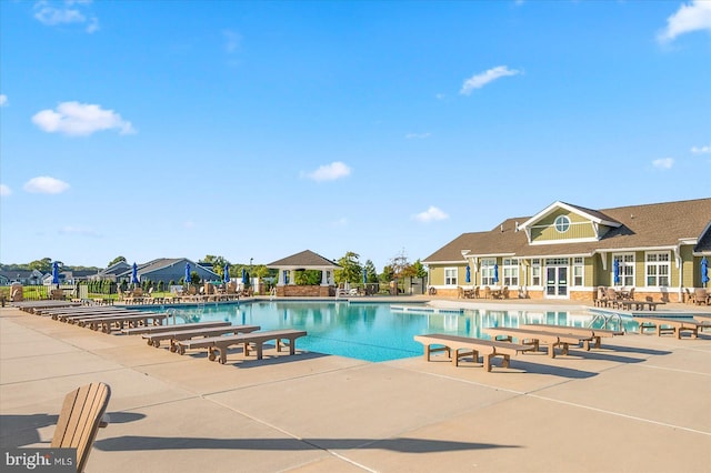 view of pool featuring a gazebo and a patio