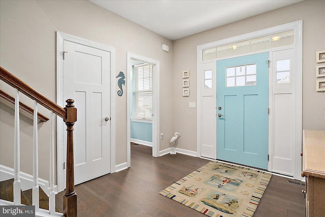 foyer entrance featuring dark wood-type flooring