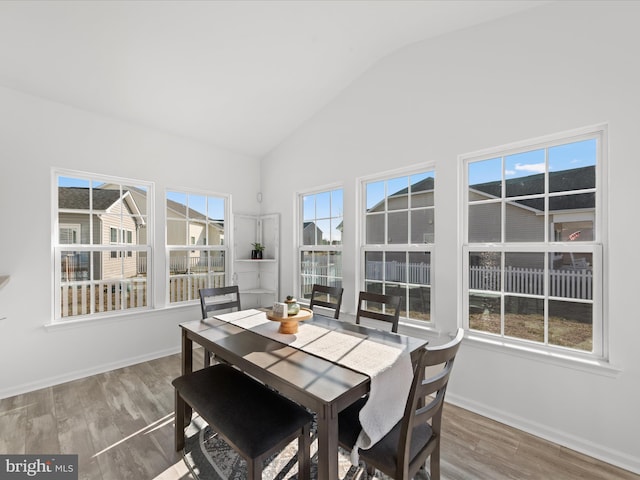 dining room featuring lofted ceiling and wood-type flooring