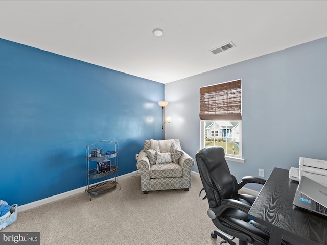 office area featuring carpet flooring